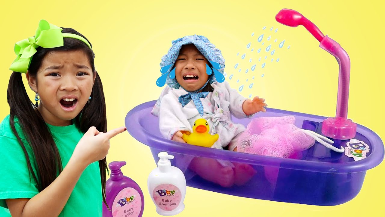 Nanny Emma Takes Care of Baby Doll Wendy Toy | Kid Babysits Baby Toys img
